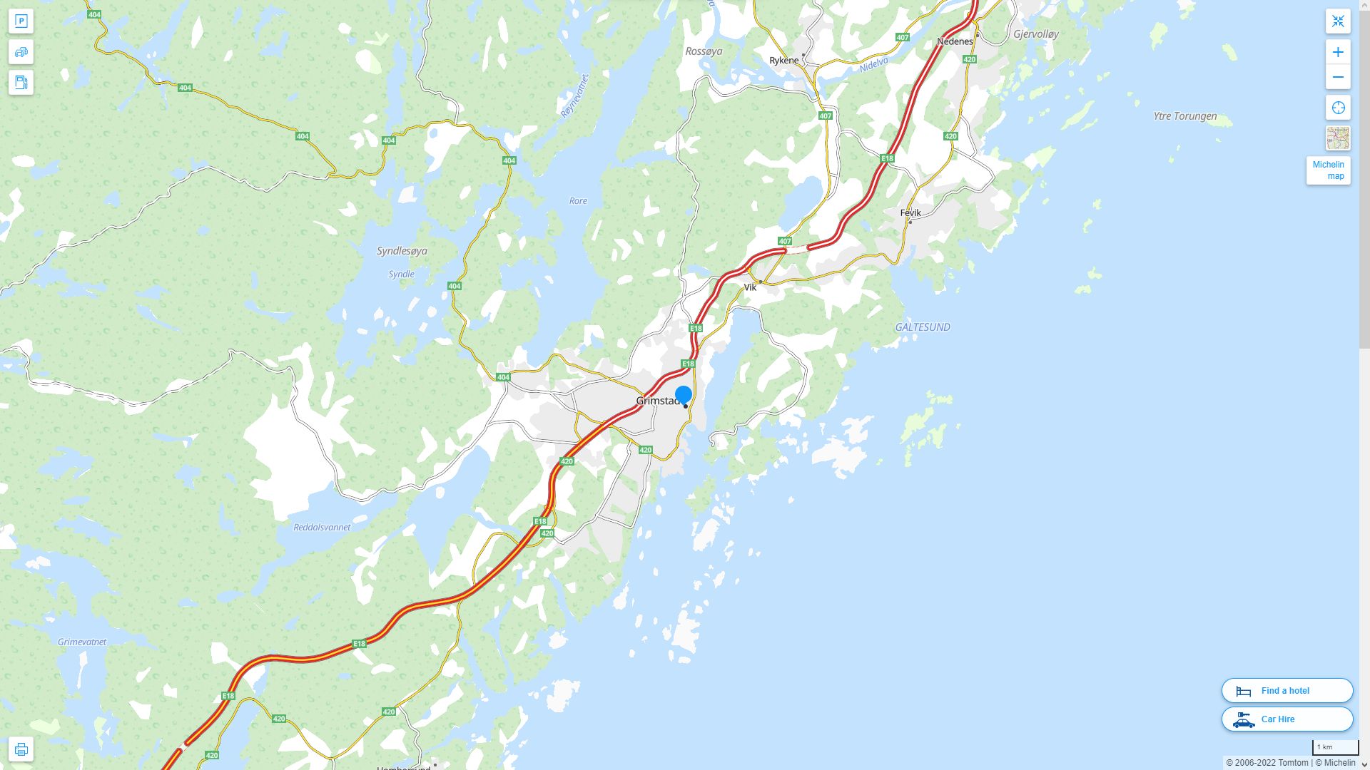 Grimstad Norvege Autoroute et carte routiere